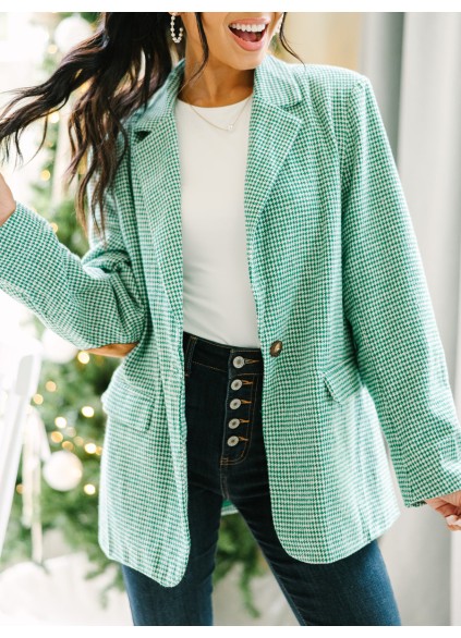 Next Up Emerald Green Houndstooth Blazer