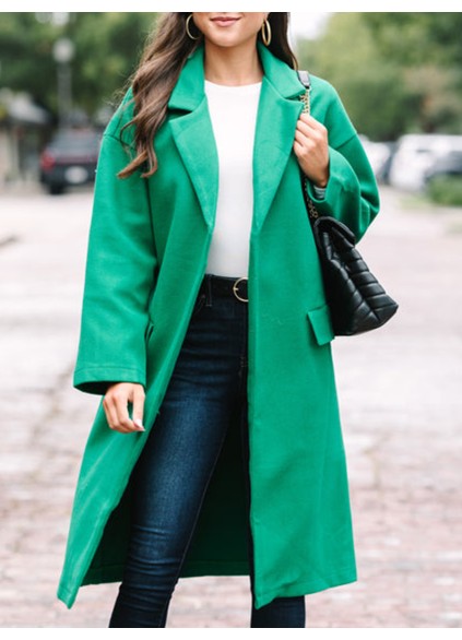 Lapel Solid Color Green Coat
