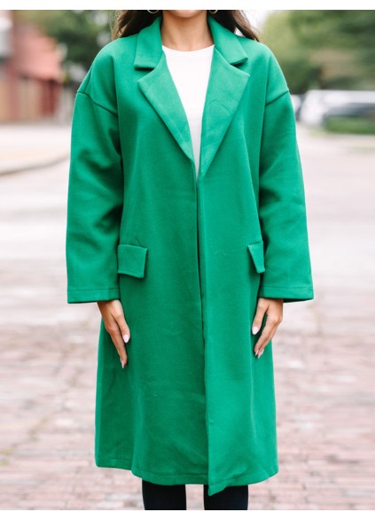 Lapel Solid Color Green Coat