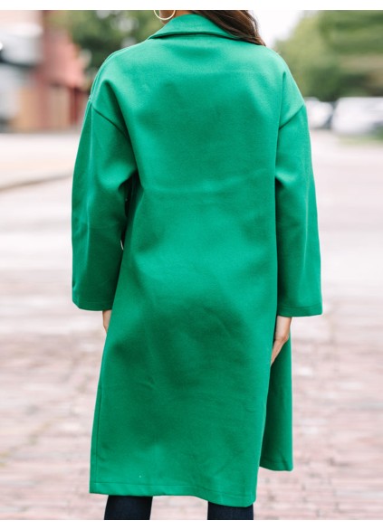 Lapel Solid Color Green Coat