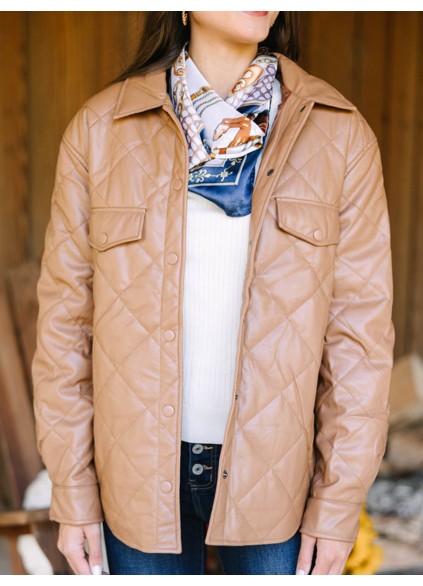 On A Mission Camel Brown Faux Leather Puffer