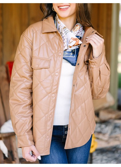 On A Mission Camel Brown Faux Leather Puffer