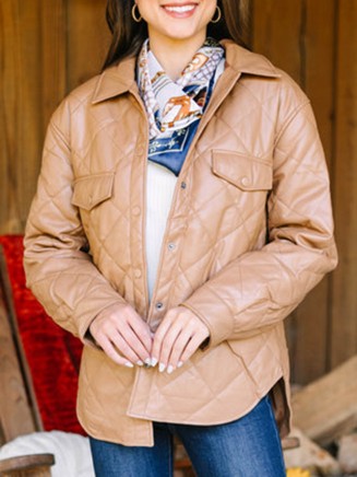 On A Mission Camel Brown Faux Leather Puffer
