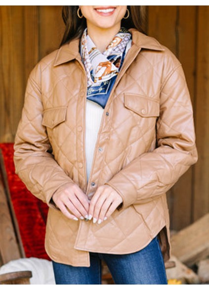 On A Mission Camel Brown Faux Leather Puffer