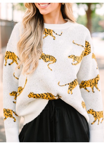 Ivory White Tiger Sweater