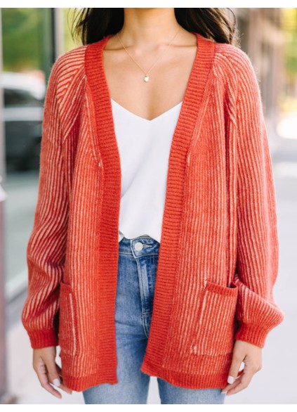Orange Ribbed Cardigan