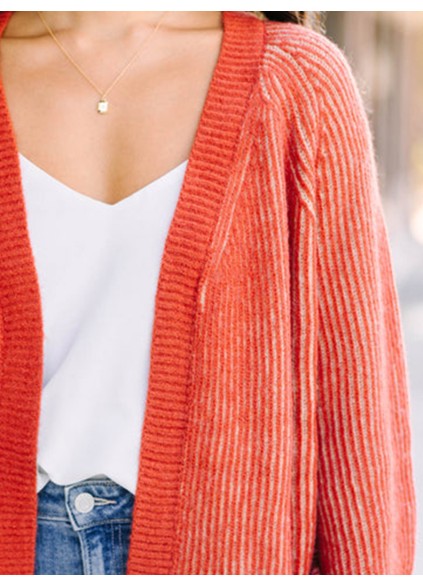 Orange Ribbed Cardigan