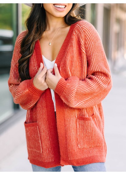 Orange Ribbed Cardigan
