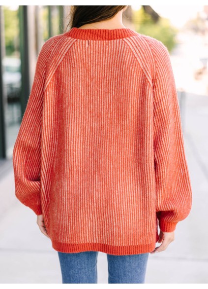 Orange Ribbed Cardigan
