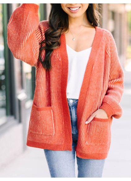Orange Ribbed Cardigan