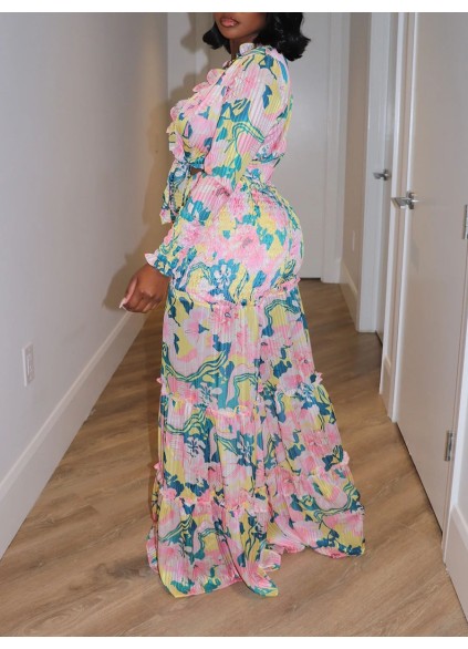 Pink Flower Pattern Strap Top Wide Leg Pants Set