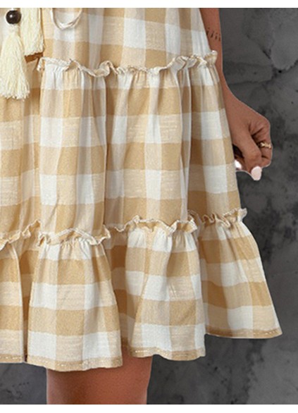 PLAID RUFFLE DECORATION SHIFT CASUAL CUTE SKIRTS