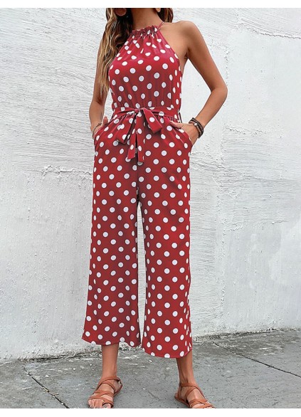 Women's Polka Dot Grecian Wide Leg Jumpsuit