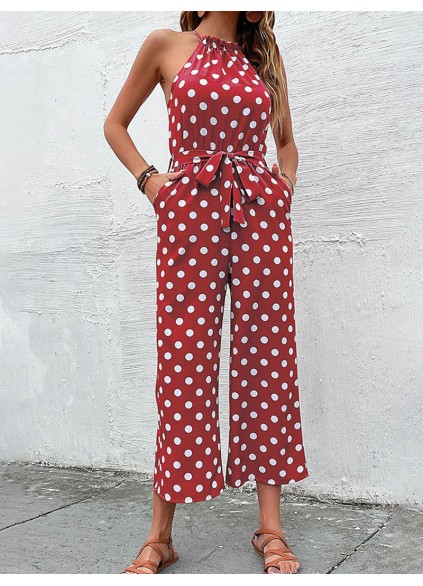 Women's Polka Dot Grecian Wide Leg Jumpsuit