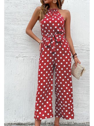Women's Polka Dot Grecian Wide Leg Jumpsuit