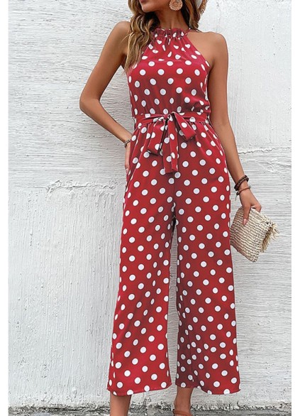 Women's Polka Dot Grecian Wide Leg Jumpsuit