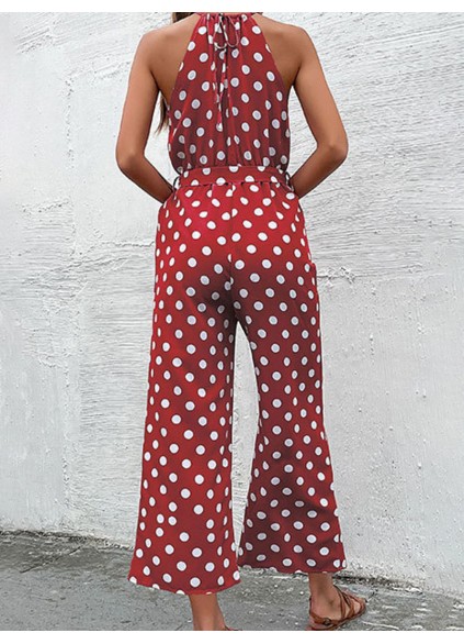 Women's Polka Dot Grecian Wide Leg Jumpsuit