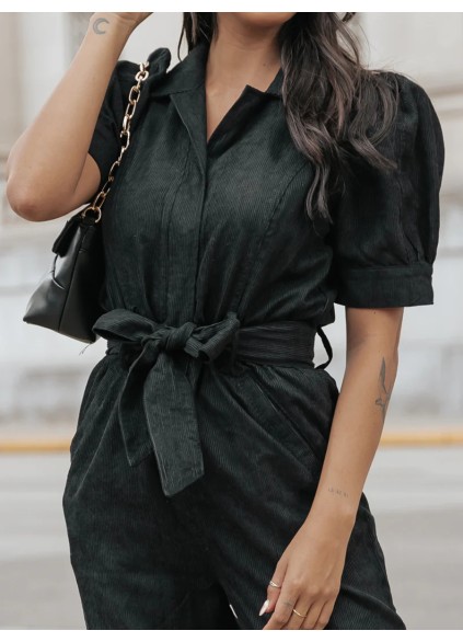 Puffed sleeve lapel romper