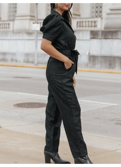 Puffed sleeve lapel romper