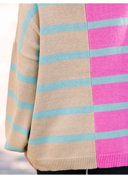 Pink Striped Colorblock Sweater