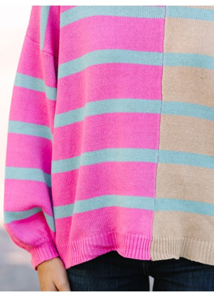 Pink Striped Colorblock Sweater