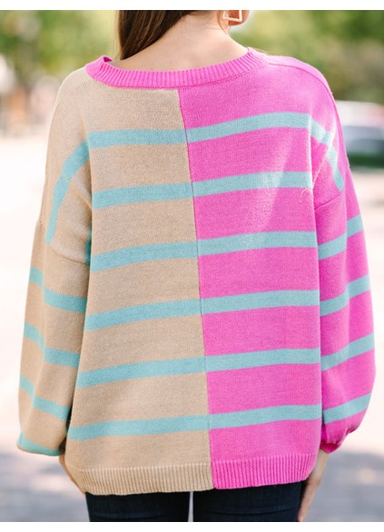 Pink Striped Colorblock Sweater
