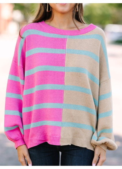 Pink Striped Colorblock Sweater