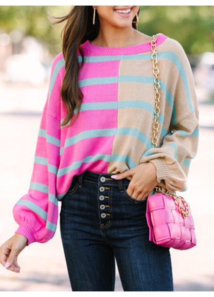 Pink Striped Colorblock Sweater
