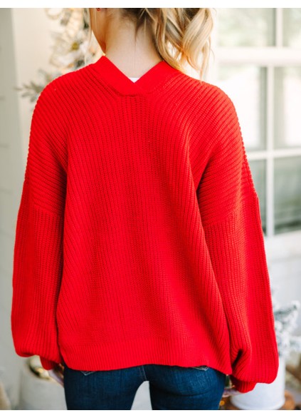 Red Bubble Sleeve Cardigan