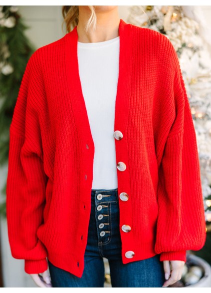Red Bubble Sleeve Cardigan