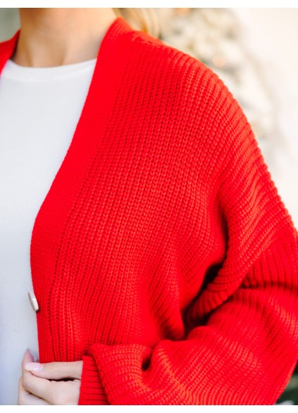 Red Bubble Sleeve Cardigan