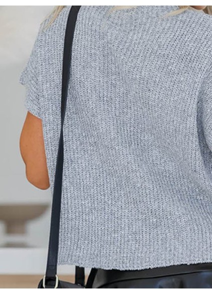 Rib knit high neck short sleeved sweater
