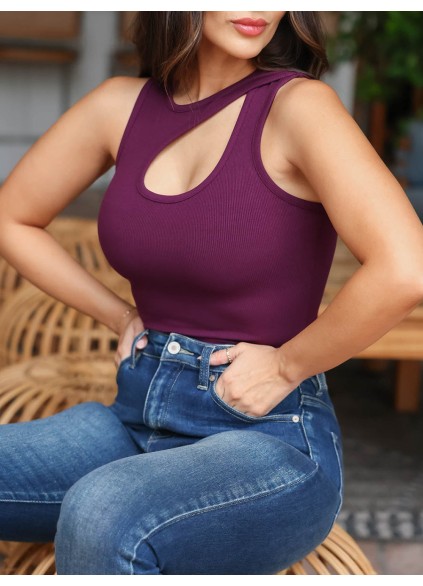 Rib Sleeveless Hollow Out One Piece Tight