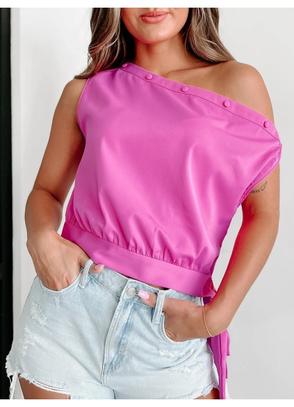 Rose red shirt with sloping shoulders