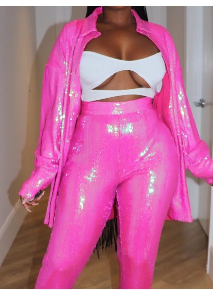 Rose sequin shirt and pants set