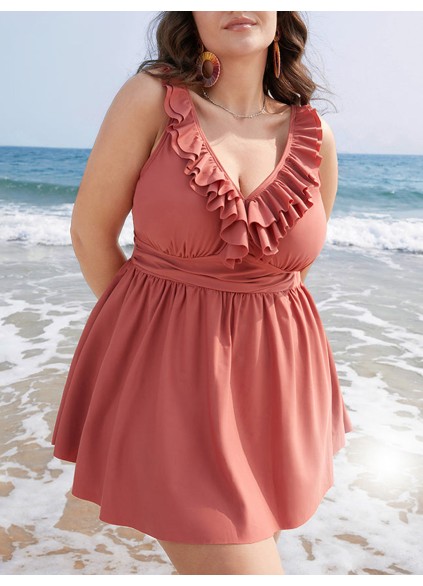 Sexy ruffled patchwork swimsuit