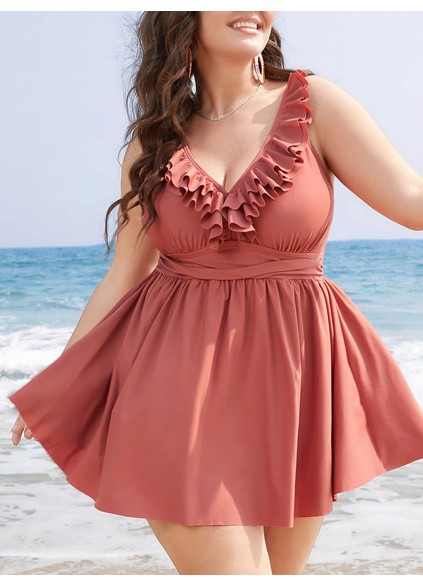 Sexy ruffled patchwork swimsuit