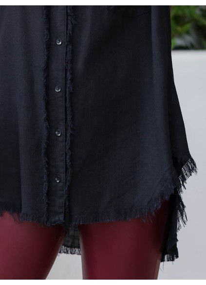 Short sleeved button down ruffled hem shirt