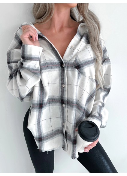 Simple lapel plaid shirt