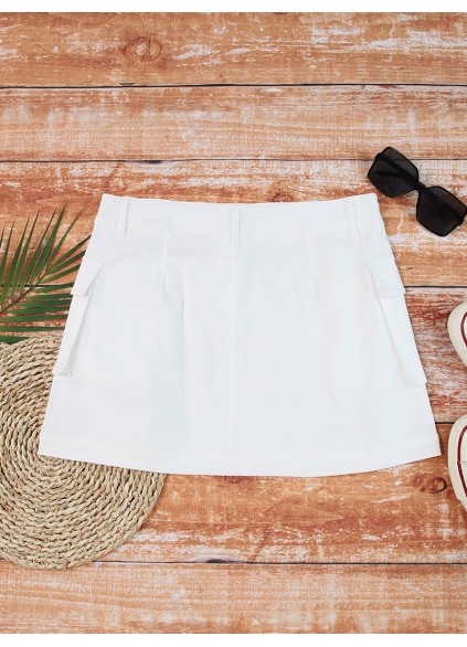 SOLID POCKET BUTTON ZIPPER ACTIVE VINTAGE CASUAL SKIRTS