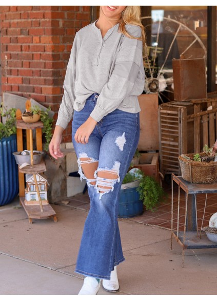 Spliced button V-neck casual top
