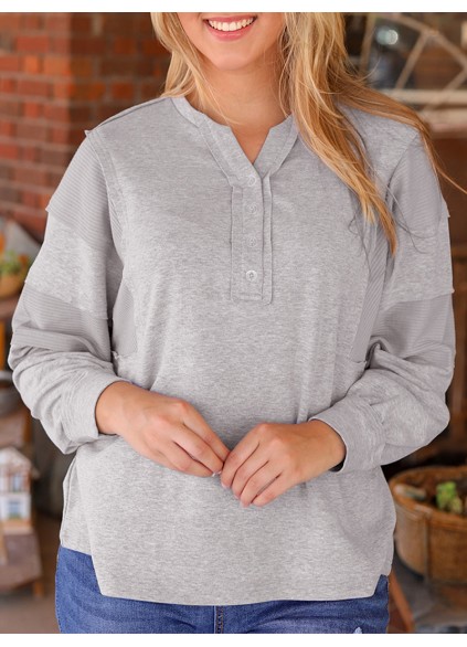 Spliced button V-neck casual top