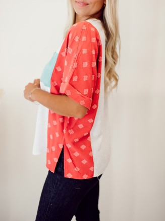 Spliced Contrast Pocket Split Color Block Top