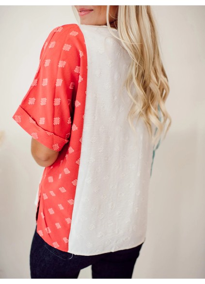 Spliced Contrast Pocket Split Color Block Top