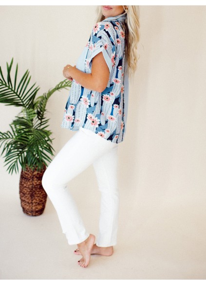 Striped patchwork floral pattern pocket shirt