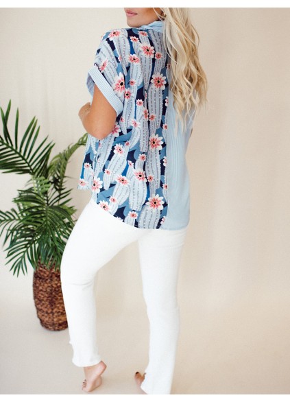 Striped patchwork floral pattern pocket shirt