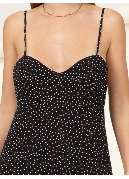 Sweetheart Neckline With Wide Legs Back Tie Polka