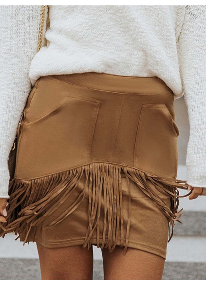 TASSEL ZIPPED POCKETS HIGH WAIST MINI SKIRT