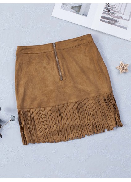 TASSEL ZIPPED POCKETS HIGH WAIST MINI SKIRT