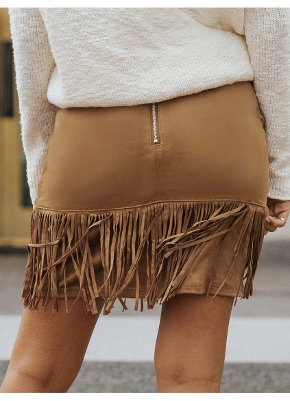 TASSEL ZIPPED POCKETS HIGH WAIST MINI SKIRT